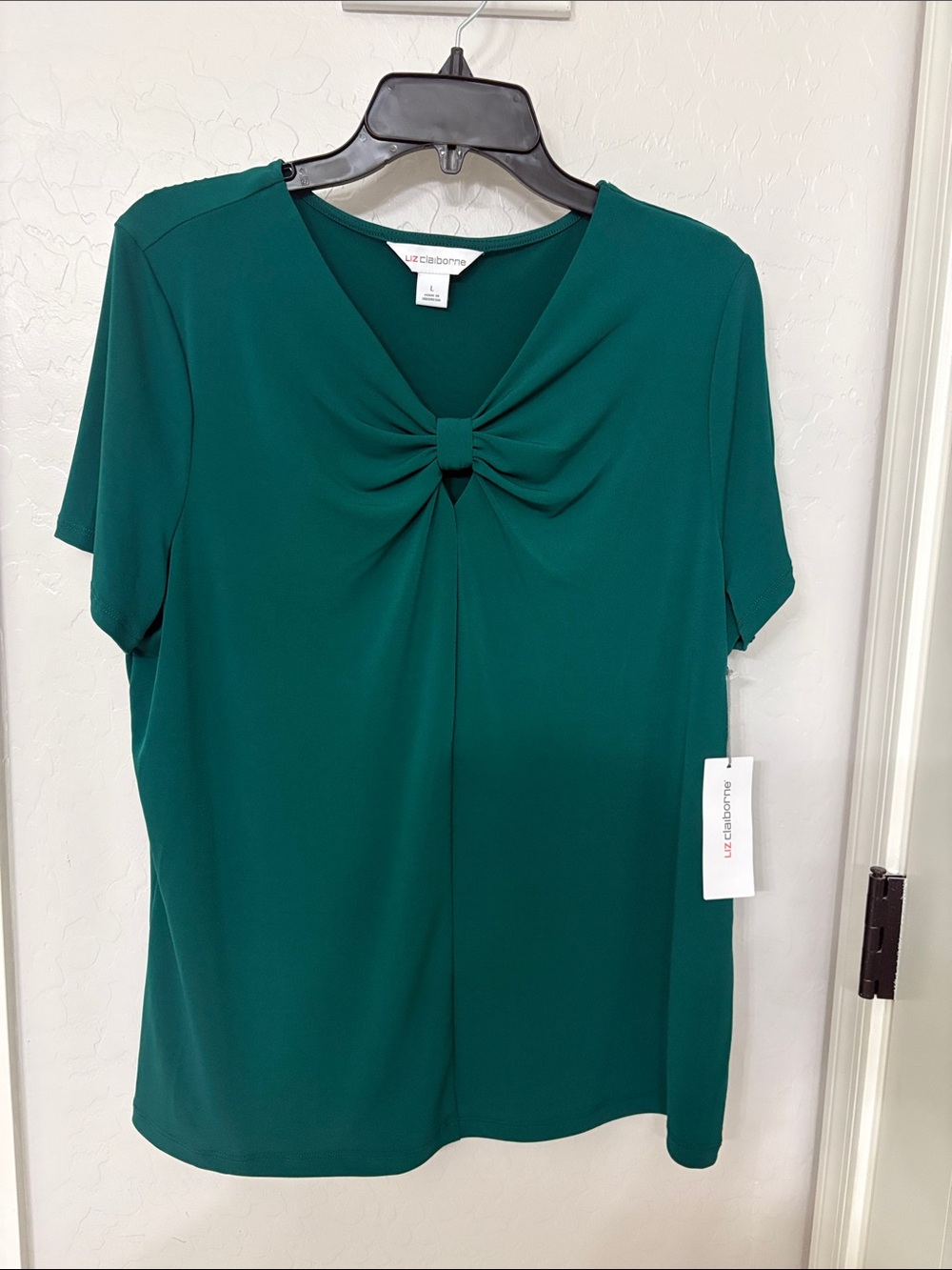 Liz Claiborne Teal Knot-Front Short Sleeve Blouse